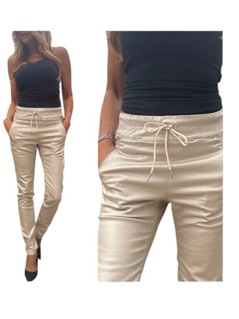 Bevy Flog Shely Pants Beige Gold Original Jogger  25 NWT $220 Athleisure